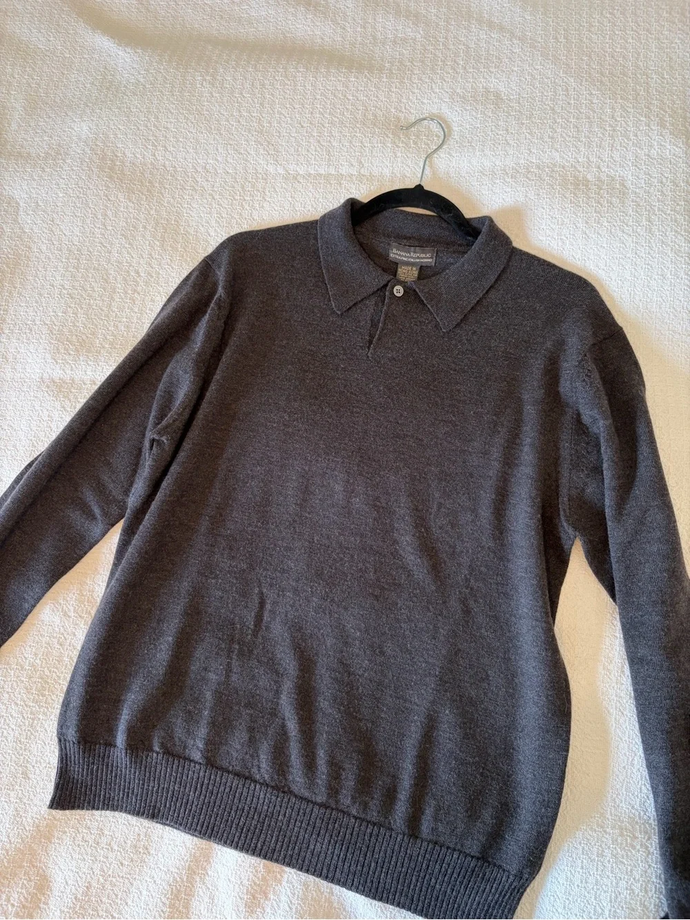Banana Republic Men’s Charcoal Knit Merino Polo Size Medium Sweater